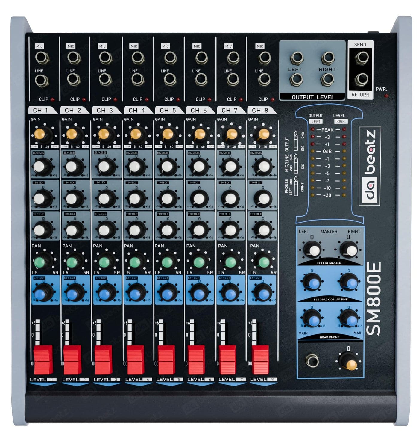 DaBeatz SM800E Professional 8 Channel Audio Mixer, Stereo Echo DJ Sound Mixer for Parties, Stage Effects, Weddings, Karaoke & Studio Recording Giving Your Occasion an Impressive Output