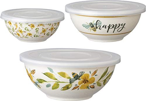 Primitives by Kathy Melamine Serving Bowls & Lids, Set of 3, Bees