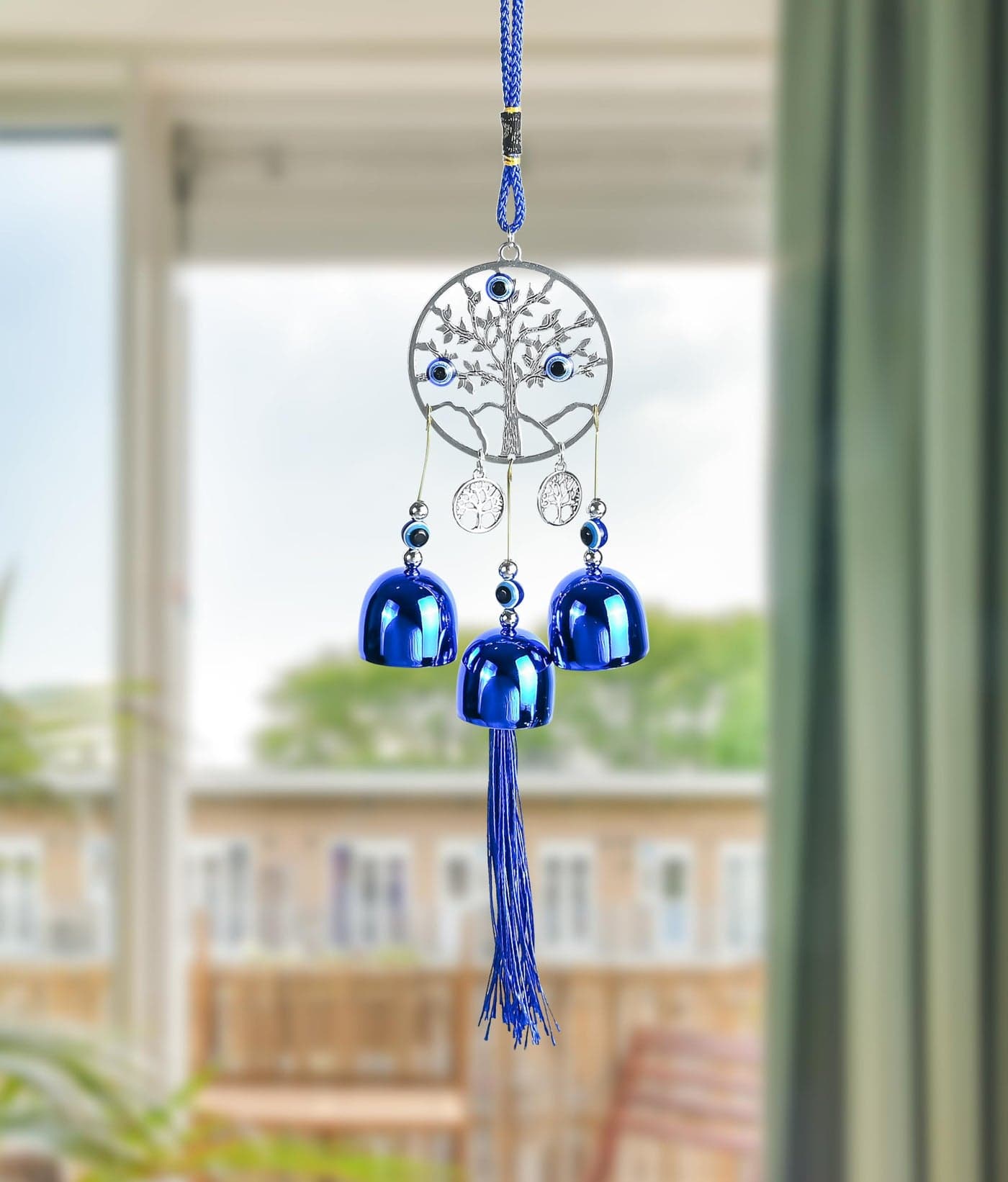 Hindcraft Wind Chimes for Living Room, Evil Eye Hanging - 3 Bells - Nazar Battu - Bells for Home Decoration - Wall Hangings - Evil Eye Hanging for Home Entrance - Door Hanging - Hanging Décor