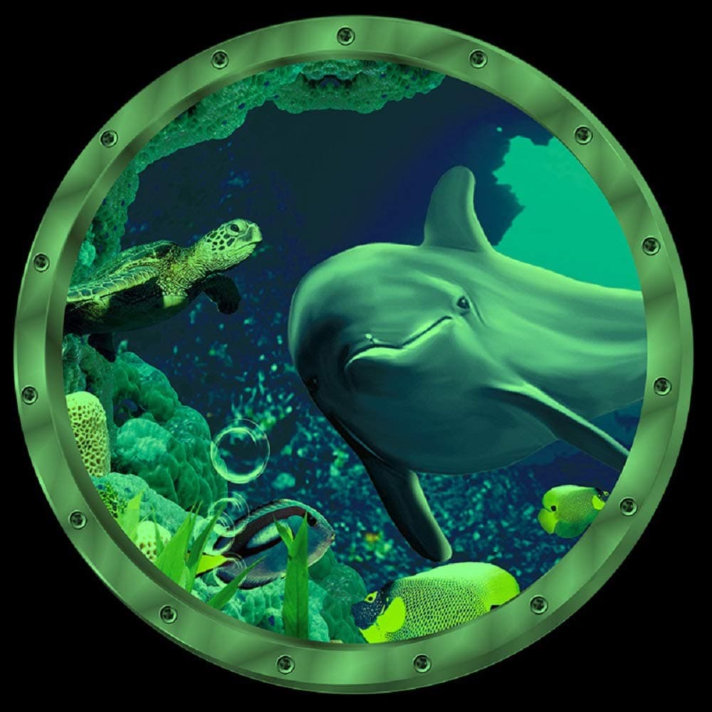 Amaonm 12x12 Creative Removable Glow in The Dark Ocean View Wall Decals 3D Under The Sea Fish Wall Sticker Murals Peel Stick Home Art Decor for Kids Room Bedroom Bathroom Nursery Fridge Dolphin
