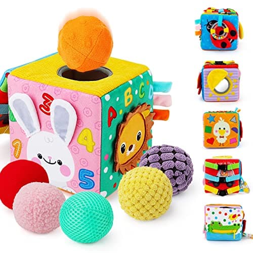 beetoy Sensory Busy Cube for Baby Montessori Infant Toys with Textured Sensory Balls Early Learning Travel Toys for Fine Motor Skills Perfect Newborn Boy and Girl Gift