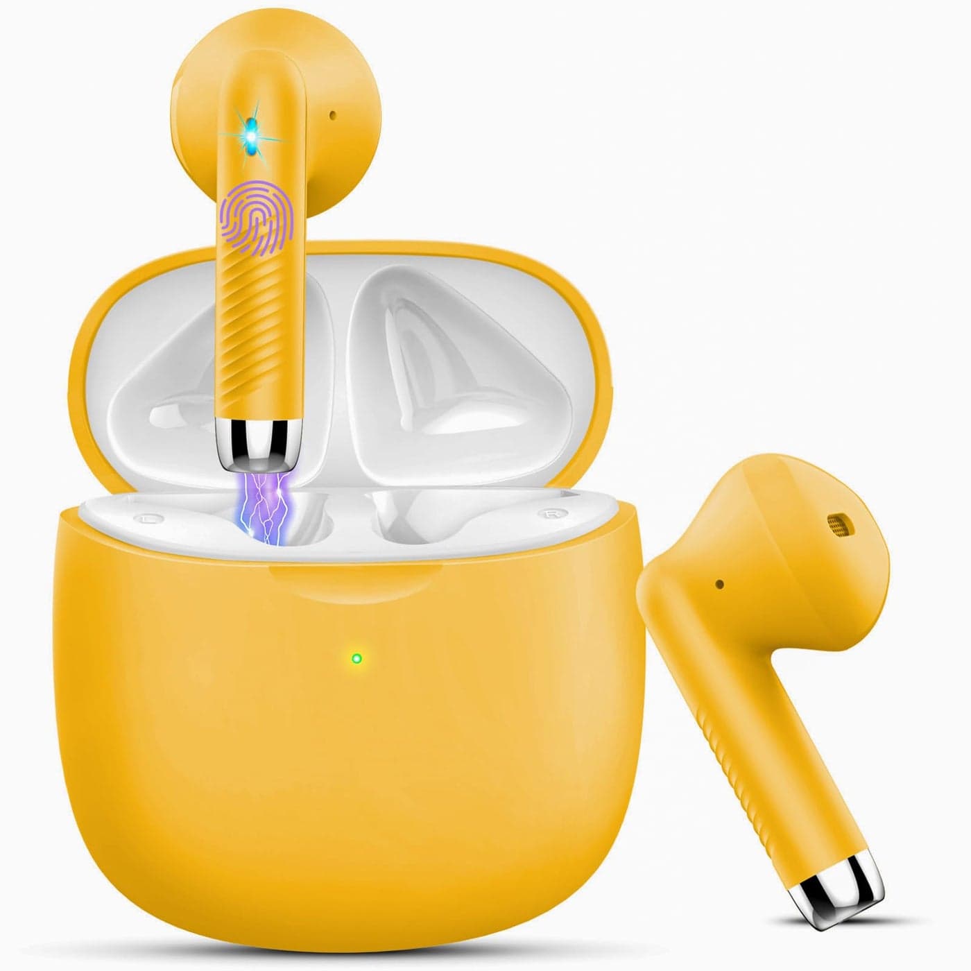 Wireless Earbuds, Bluetooth 5.3 Headphones in Ear with Noise Cancelling Mic, Bluetooth Earbuds Stereo Bass, IP7 Waterproof Sports Earphones, 32H Playtime USB C Charging Ear Buds Yellow for Android iOS
