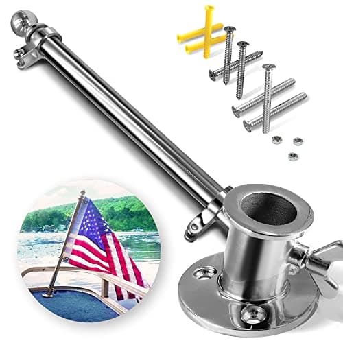 Anley Boat Flagpole Kit with Flag Pole and Mounting Base Stainless Steel Marine Grade Mount for Yacht Truck Roof and Wall 24 In Tall 1 In Diameter Socket