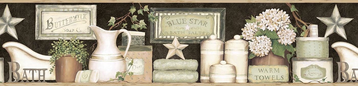 Chesapeake CTR63102B Martha Black Country Bath Wallpaper Border