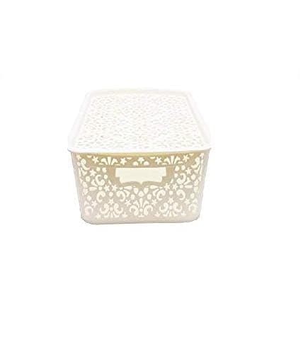 Cutting EDGE Plastic Storage Turkish Baskets with Lid Set of 1 Storing Fruit Vegetable Toys, Kitchen Bathroom Stationary Tools (White, Small)