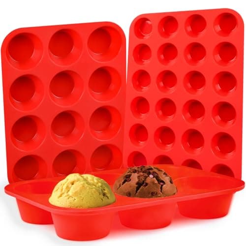 CAKETIME Silicone Muffin Pan Set - Mini 24 Cups, Regular 12 Cups Cupcake Pan, Jumbo 6 Cups Muffin Pan Silicone Bakeware for Baking Set of 3