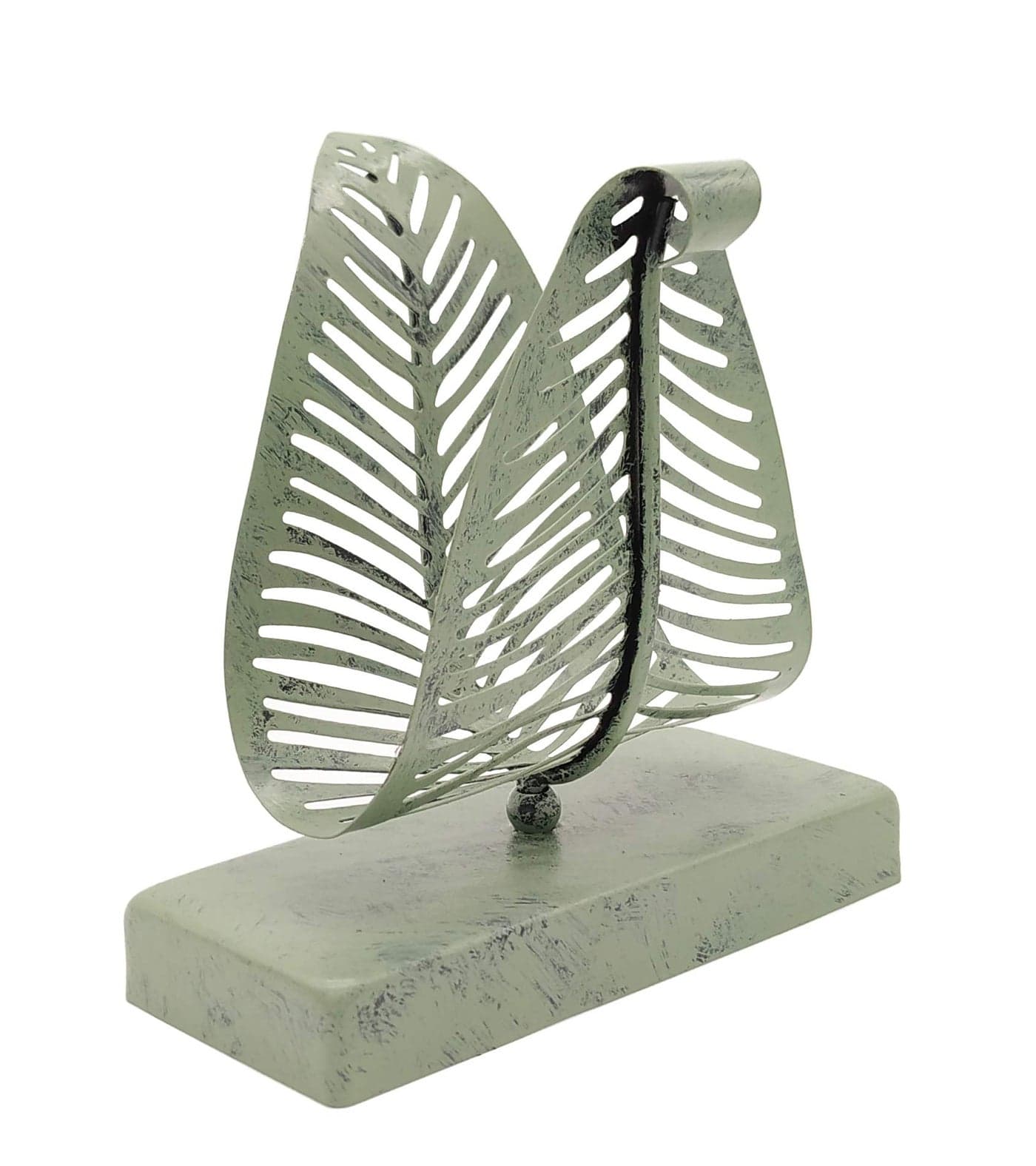 OwlGift Freestanding Modern Napkin Holder with Leaf Design Tabletop Tissue Dispenser Napkin Storage Organizer Rustic Green
