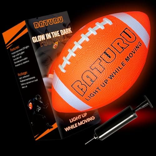 Glow in The Dark Football Light Up Football Junior NO 6 Birthday Easter Stuffers Gifts for Boys Kids Teen Youth 8 9 10 11 12 Year Old Catch Games in Backyard Camping Beach Outdoor OrangeWhite