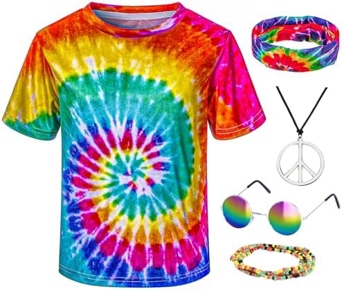 Kids Hippie Costume for Boys Girls 60s 70s TShirt 5Pcs Set for Halloween Party 78 Years Multicolor