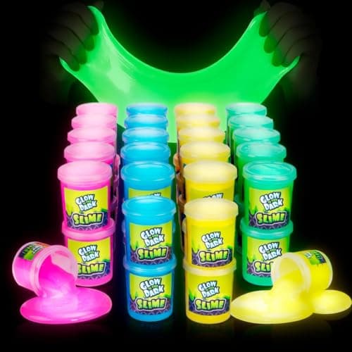 Mini Glow in The Dark Slime 24 Pack Slime Party Favors Neon Blue Green Pink Yellow Colors Glowing Slime Kit for Kids Party Favors Goody Bag Fillers