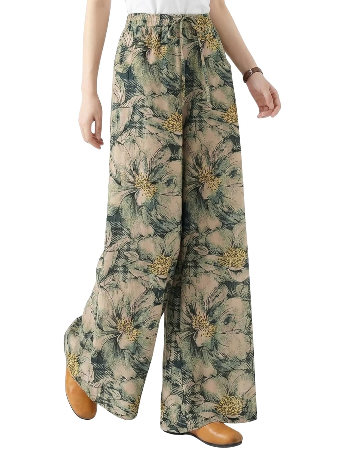 LERIYA Fashion Lower for Women Cotton Trousers High Waist | Stylish Palazzo Pants for Daily Use (LF-TR1375-38-Green)