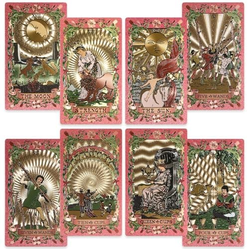 EGCUQ 78 Pink Tarot Cards with Guide BookGold Foil Rider Waite Tarot Deck PVC for Beginners to Expert Pink
