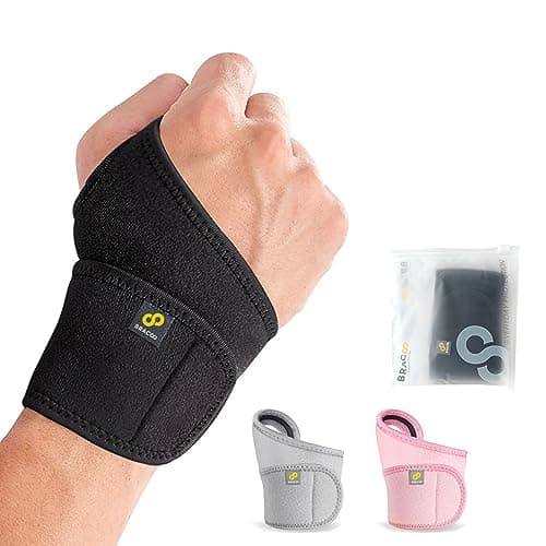 Bracoo Wrist Brace Compression Wrap – Adjustable Support Strap for Carpal Tunnel, Tendonitis, Arthritis, Pain Relief – Fitness & Weightlifting Wristband – Left or Right Hand – WS10