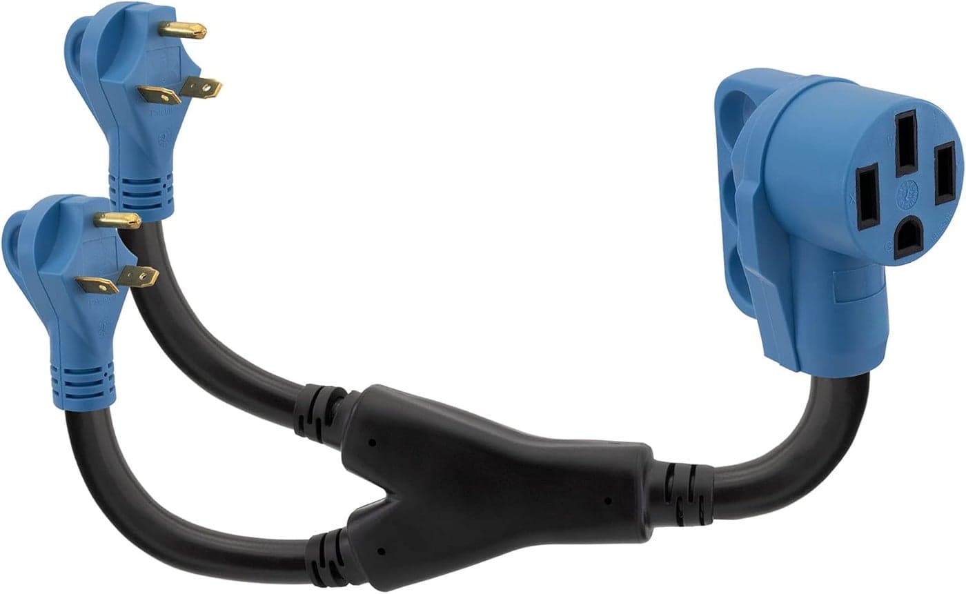 RecPro RV Dual 30 Amp to 50 Amp Power Adapter | Generator-to-RV Power Splitter | Shore Power Adapter