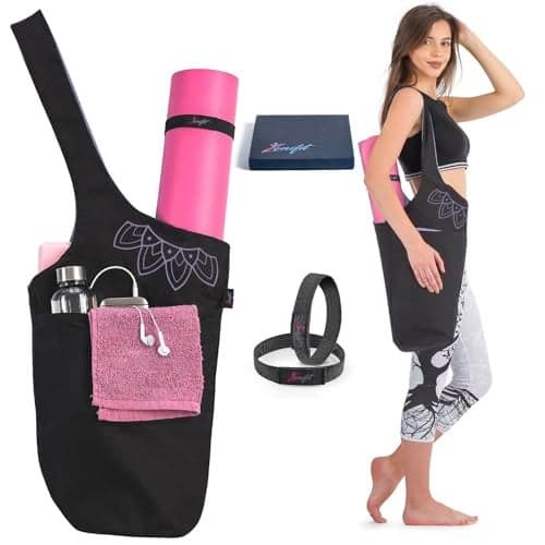 Zenifit Yoga Mat Bag Versatile Yoga Bag with Mat Straps Storage Pockets Holds Yoga Pilates Mats Lightweight Durable Black and Lavender Bliss