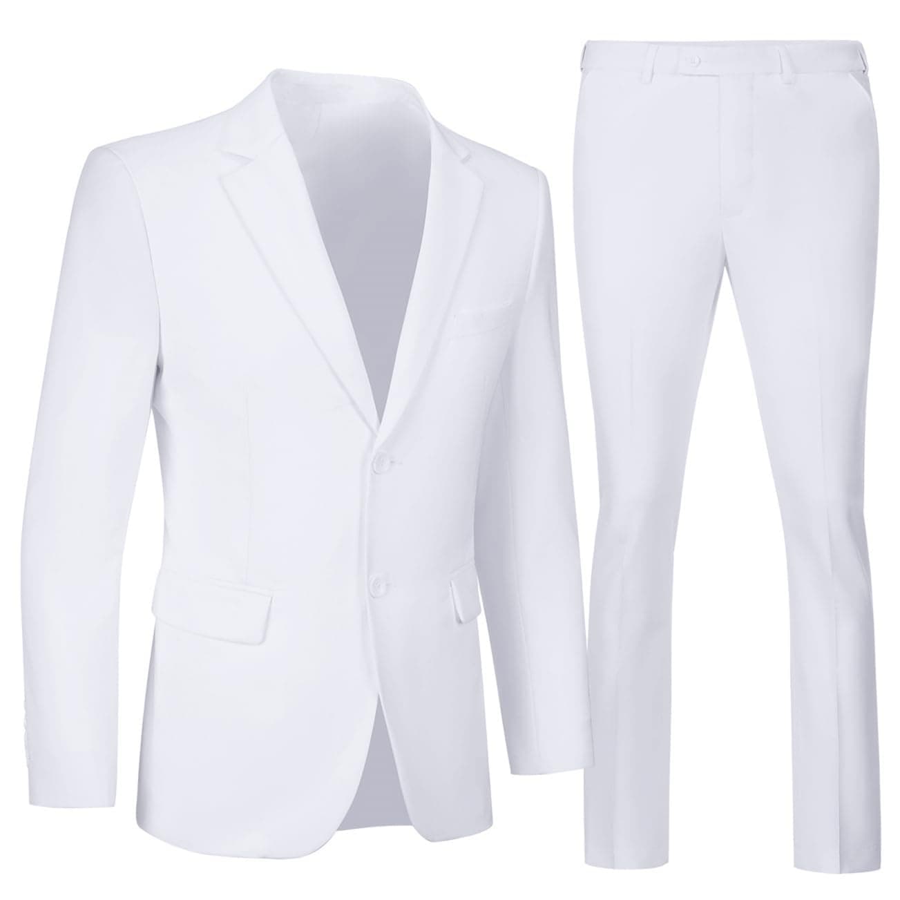 SISAVE Mens White Wedding Dress Suits for Men Slim Fit 2 Pieces Groomsmen Tuxedo Jacket Pants Set Homecoming Outfits L