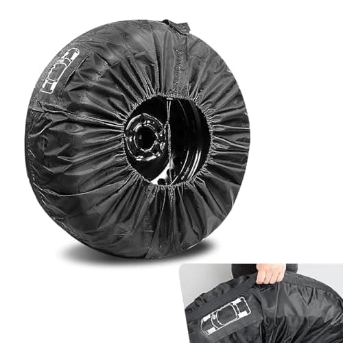 Opuweiy 1 PC Spare Tire Cover 190T Polyester Taffeta Spare Tire Protector with Pocket 1318 Diameters Waterproof Wheel Storage Bag Universal for Most Cars Trucks SUVs Black S