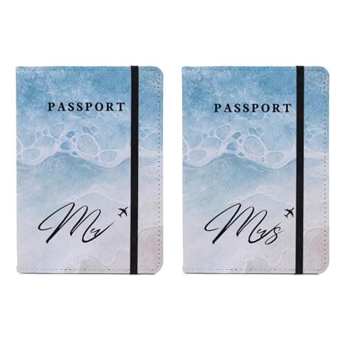 Passport Book Holder,Passport Wallet for Men Mr and Mrs Passport Holder for Women Passport Cover World Map Passport Case for Couples Christmas Traveling Passport Book Protector 2PCS