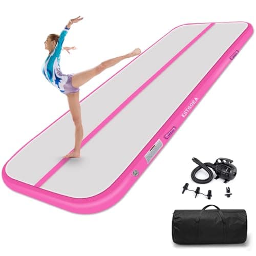 Estgora Gymnastics Mat For Tumbling 20ft Tumble Track 4 Inch Thick Inflatable Gymnastic Training Equipment For kids At Home Gym Cheerleading with Electric Pump