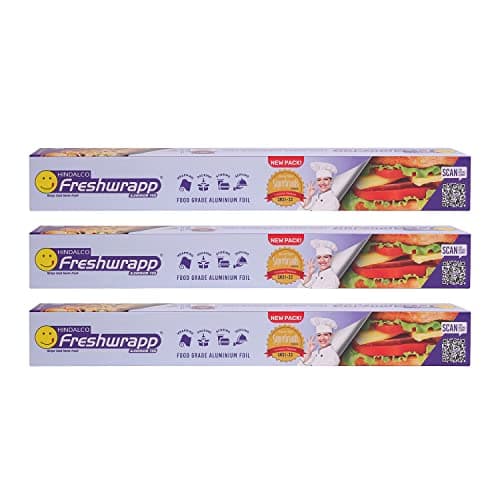 HINDALCO Eco-Friendly Freshwrapp Aluminium Foil/Aluminium Foil Paper/foil Paper for Kitchen/Disposable/Food Parcel/Fresh Food/33 Gm and 50% Extra Free Inside_Silver-Combo Pack of 3 (3317003)