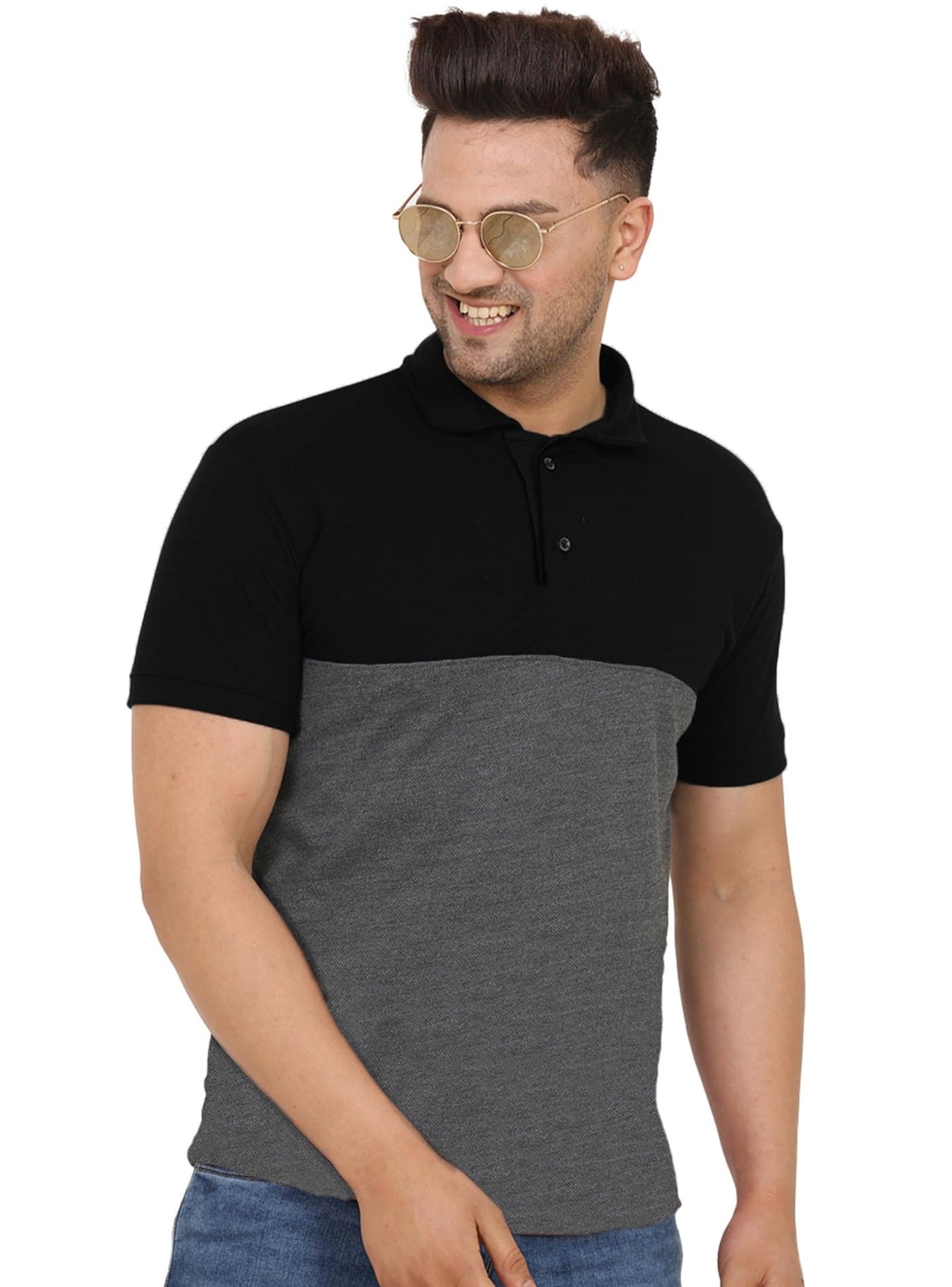 LEOTUDE Men's Regular Fit Matty Half Sleeve Collar Neck (P61|P46_Black_2XL)