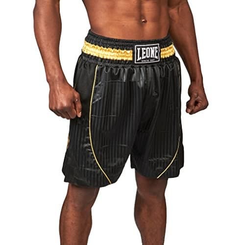 LEONE 1947 AB240 Mens Boxing Shorts Lightweight Breathable Fight Trunks with Wide Elastic Waistband Pro Training Shorts for Boxing Kickboxing MMA BlackGold Size M