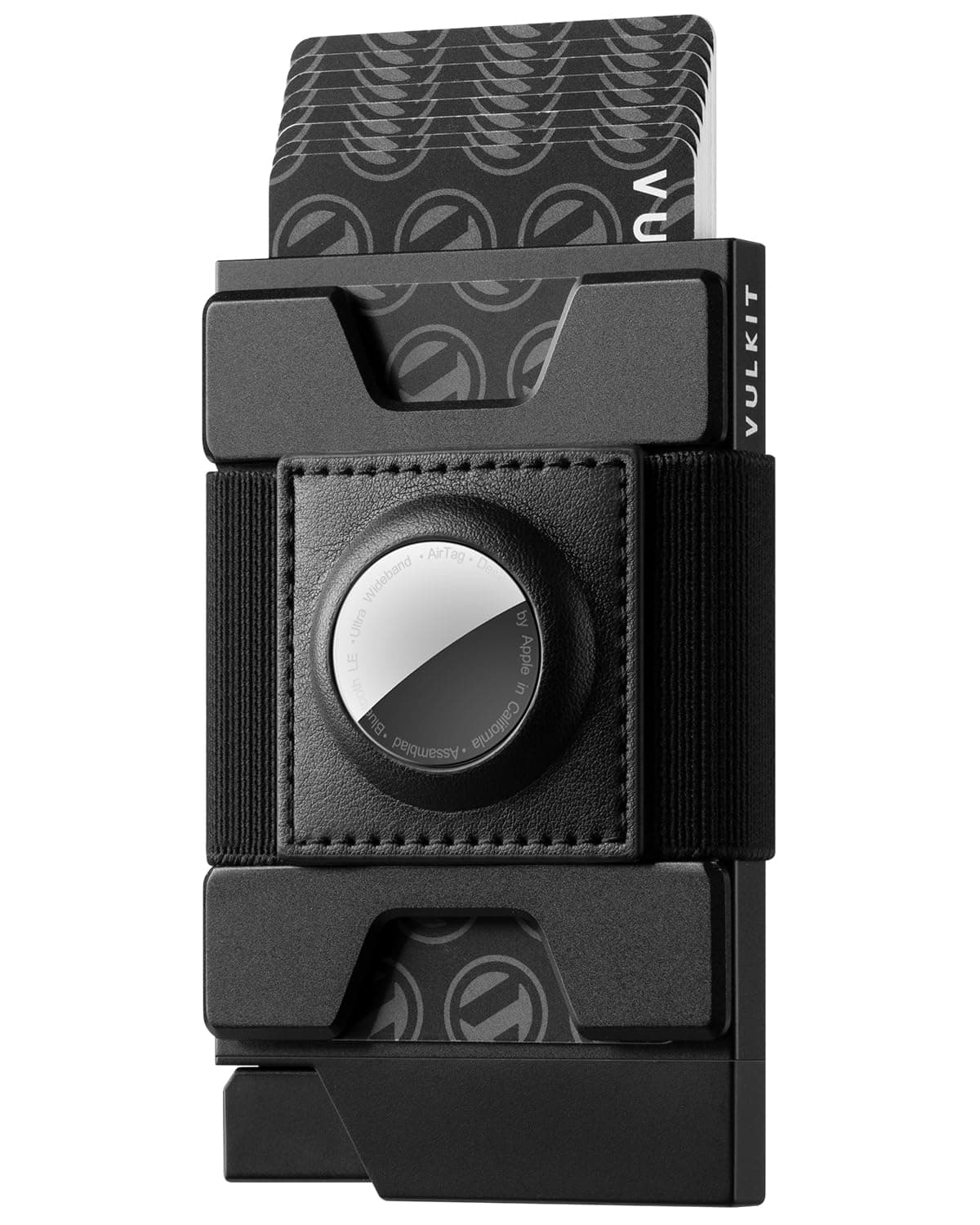 VULKIT Mens Wallet With AirTag Holder RFID Blocking, Aluminum Pop Up Card Holder With Expandable Backplate, Holds 12 Cards and Cash for Men and Women Black