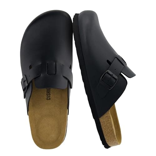 CUSHIONAIRE Haze Mens Clogs | Comfortable Slip-On Clogs for Men with Arch Support and Cork Suede Footbed | Perfect Potato Shoes for Indoor & Outdoor Use | BLACK 12