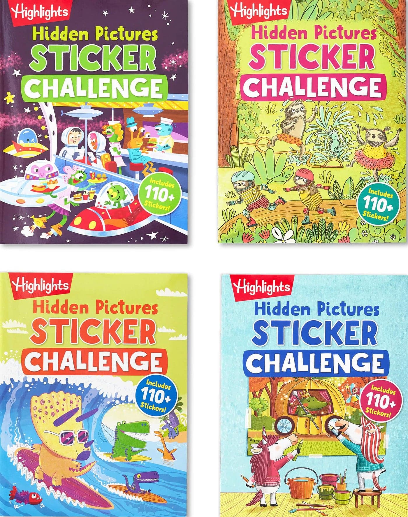 Highlights Hidden Pictures Sticker Challenge Books for Kids Ages 6 and Up 4Pack 64 Pages of Seek and Find Activities Double as Coloring Books 440 Stickers
