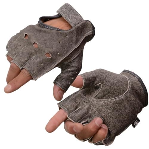 Milwaukee Leather MG7557 Men's Grey Leather Gel Padded Palm Fingerless Motorcycle Hand Gloves W/Breathable ‘Open Knuckle’ - Large