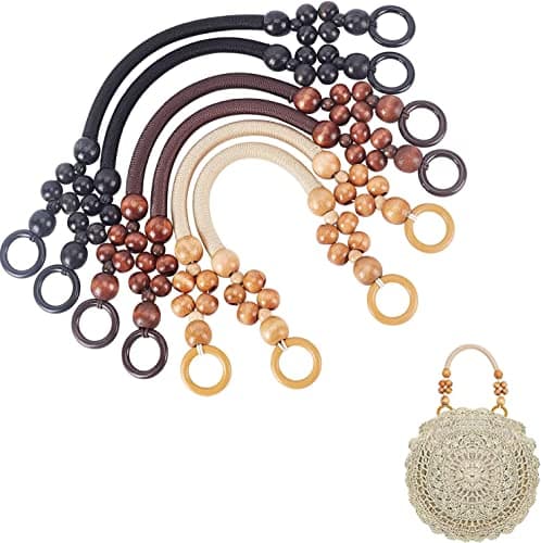 PH PandaHall 6pcs Wooden Beaded Bag Handles, 3 Colors Purse Handles Nylon Rope Purse Straps Replacement Bag Handles U-Shape Purse Handles for Bag Making Shoulder Bag Handbag DIY Crochet Bag, 18 Inch