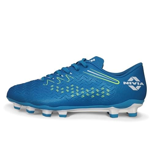 Nivia Nitro Football Stud for Men, TPU 3D Embossing Upper, High-Shear Strength TPU Sole, Ideal for Hard & Grassy Surfaces - Metallic Blue (UK05)