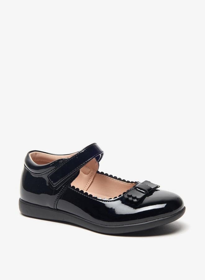 Bow Applique Mary Jane School Shoes With Hook And Loop Closure