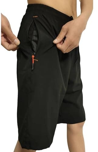 AICOC Men's Shorts Athletic Running Workout Swim Trunks with Ziper Pockets Quick Dry Lightweight Black