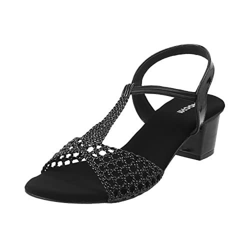 Mochi Women Black Block Heel Sandal UK/3 EU/36 (40-7)