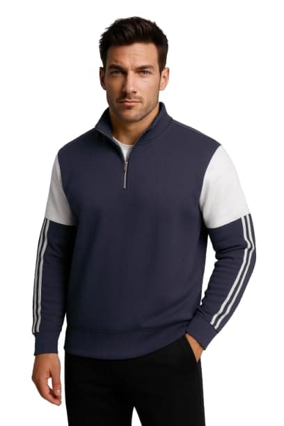 FN3 Stripe Half Zipper Solid Sweatshirt for Men ||Regular Fit Navy Blue