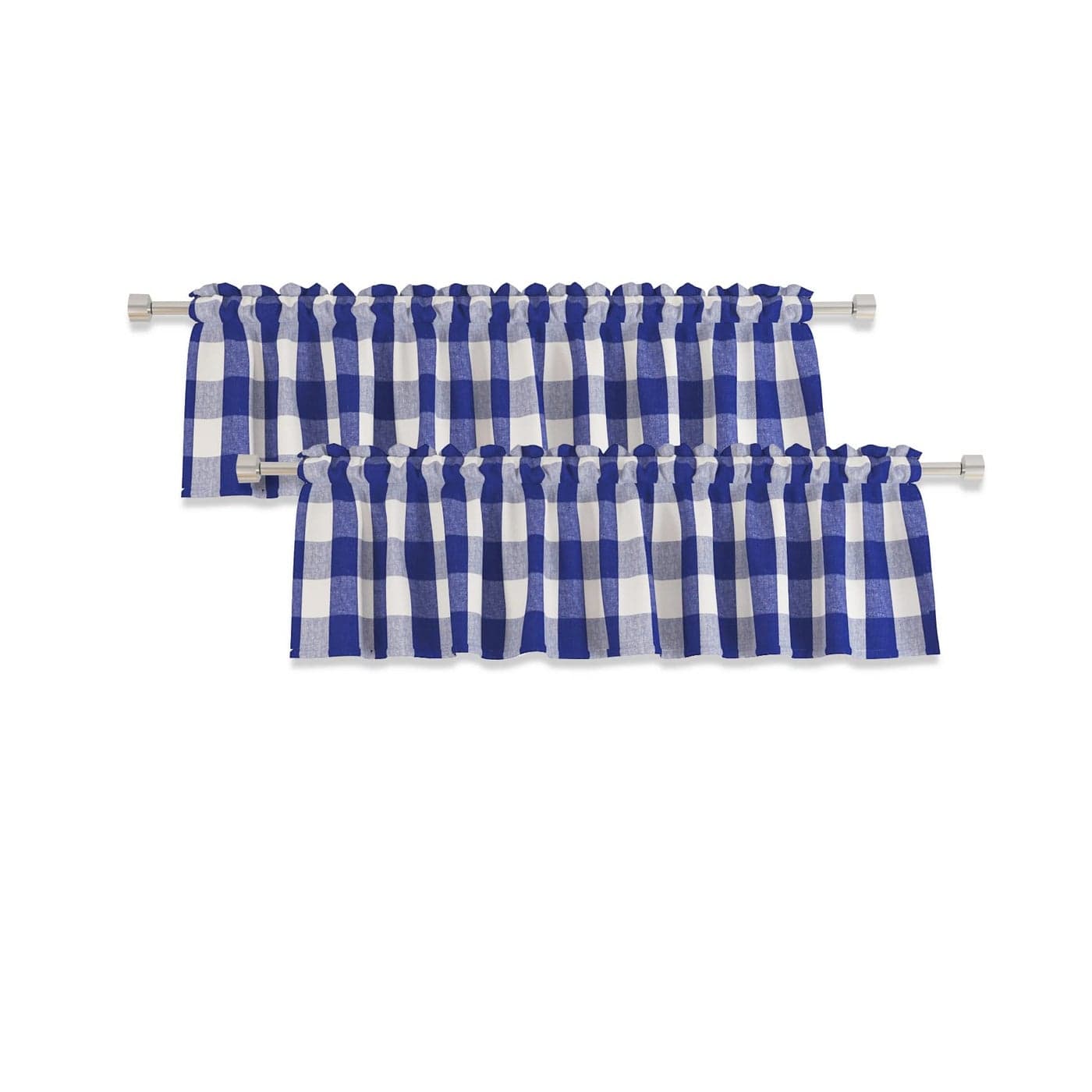 2 Pack Buffalo Check Valances for Windows Living Room 18 inches Long Classic Gingham Plaid Bedroom Bathroom Rod Pocket Country Farmhouse Kitchen Window Curtain Valances 54x18 Navy Blue White