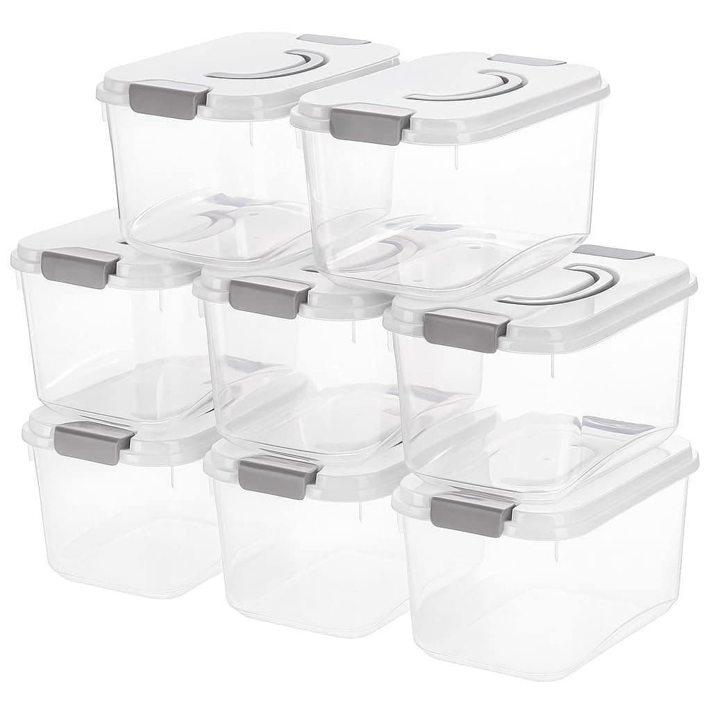 Elsjoy 8 Pack 55 Quart Plastic Storage Bins with Lid and Handle Clear Latch Storage Box Stackable Organizing Bins Lidded Storage Container for Home Office