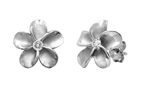 Honolulu Jewelry Company Sterling Silver Plumeria Flower Nature Stud CZ Earrings, 12mm