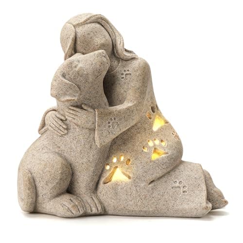 INLOMEM Dog Memorial Gift Granite Sculpture HandSculpted Resin Pet Loss Sympathy Gift with LED Candle Holder Home Decor for Pet Owners