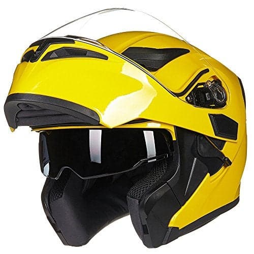 ILM Motorcycle Dual Visor Flip up Modular Full Face Helmet DOT 6 Colors Model 902 (L, Yellow)