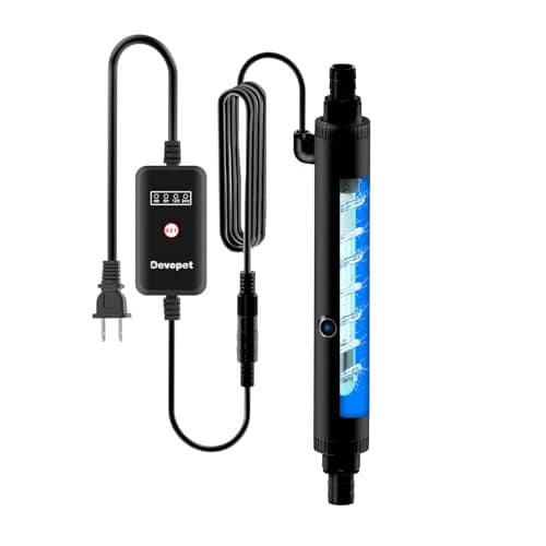 Devopet Aquarium U-V Light, Al-gae Clean Light for Fish Tank, Green Water Clean Lamp with Timer, Amphibian Aquarium U-V Lamp for in-Line and in-Tank Use, for 20-40 Gallons Fish Tanks(6W)