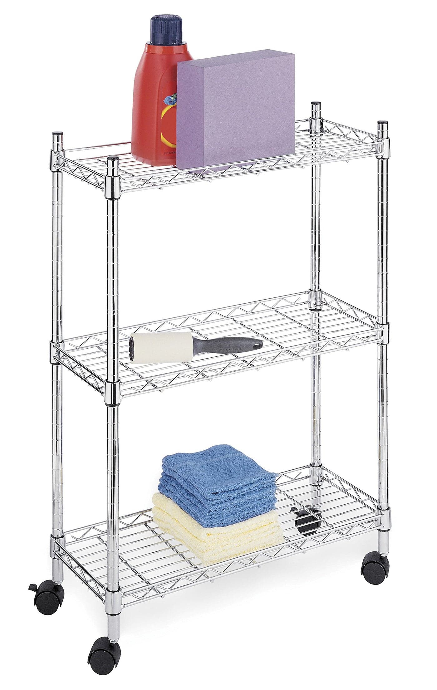 Whitmor 3 Tier Shelving Unit Metal Storage Shelves Adjustable Heavy Duty Shelf with Wheels 400 lbs Capacity per Shelf 1200 lbs Total for Home Garage Workshop 23L x 13W x 30H Chrome