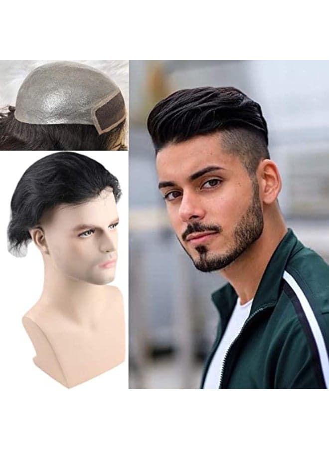 Voloria Toupee for Men 100 European Human Hair Swiss Lace Front Natural Hairline Hair Pieces 008mm Thin Skin PU Vlooped Mens Hair Replacement System 8x10 Inches 1B Off Black Color