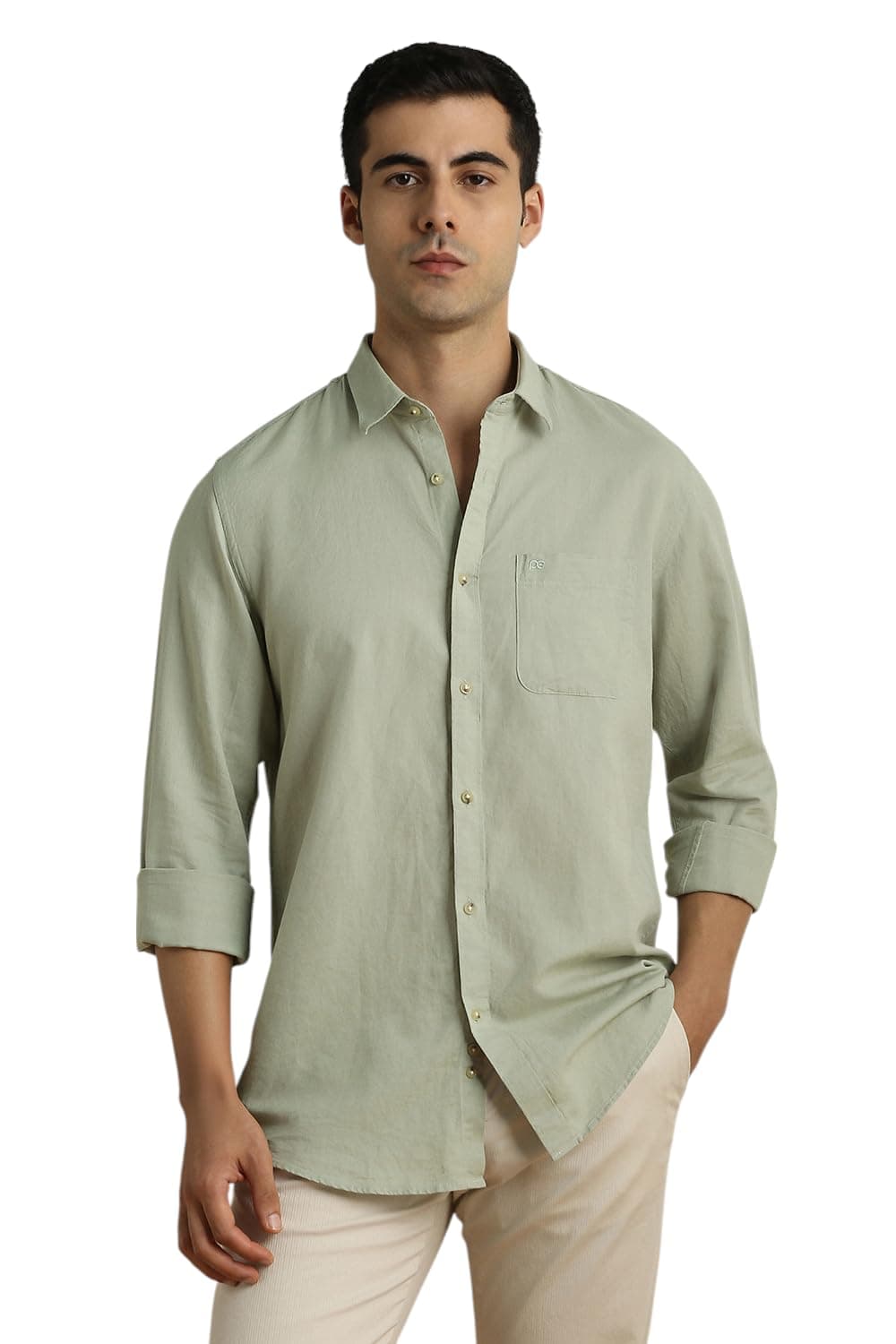 Peter England Men Green Textured Full Sleeves Casual Shirt