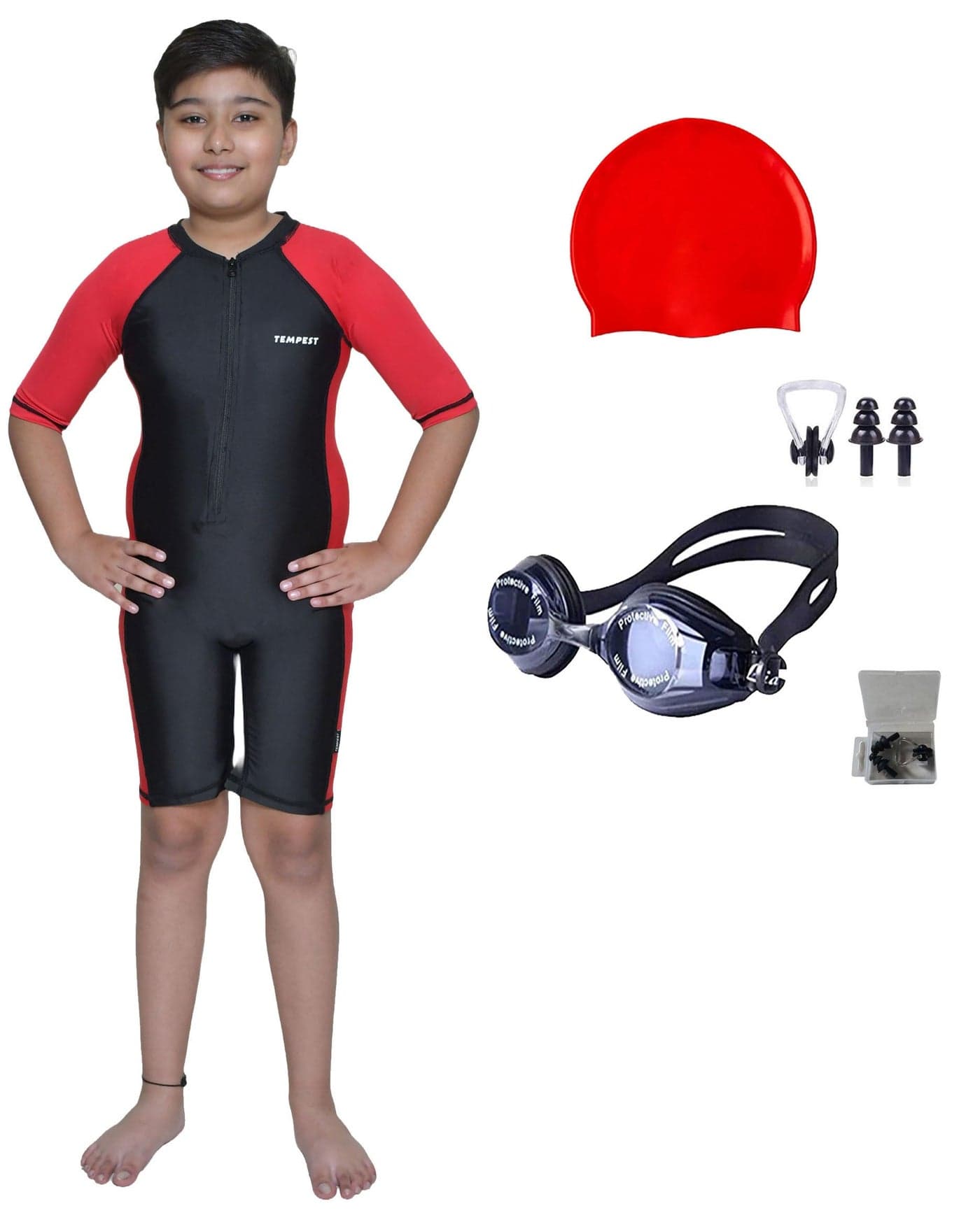 Tempest Boy's Poly Spandex Multipurpose Wear for Swimming, Diving, Cycling, Aerobics,Skating(Red, 13 Years - 14 Years)