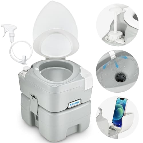 Kohree Camping Toilet Portable 5.3 Gal: 20L Porta Potty for Adults with Diagonal Elongated Bowl Seat - Handle Flush Pump Leak-Proof Cassette Toilet for RV Trailer Trucker Boat Marine Home Use
