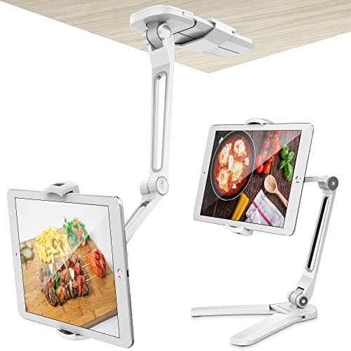 AboveTEK Under Cabinet iPad Mount 3 in 1 Highflex 360 iPads Wall Mount for Kitchen Tablet Celling Under Counter Holder Kitchen Tablet Mount Fits 47 to 135 iPad mini Air Surface Pro White