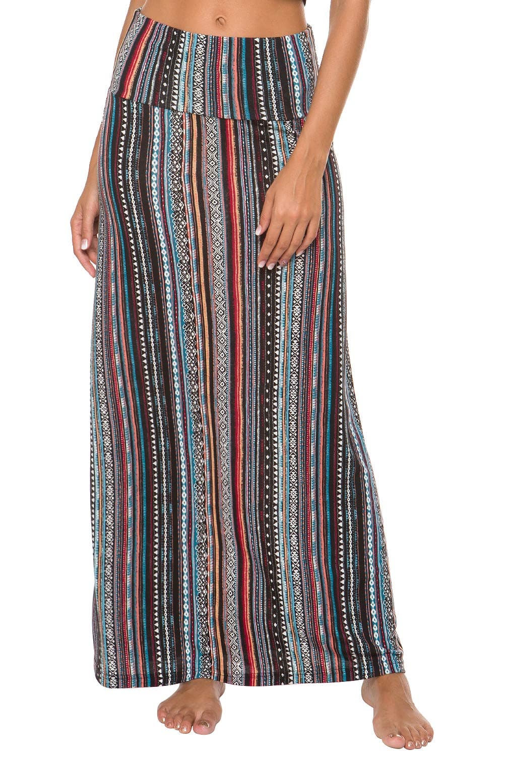 EXCHIC Women's Boho Flod Over Long Maxi Skirt Elastic High Waisted Long Skirts for Women (6, Small)