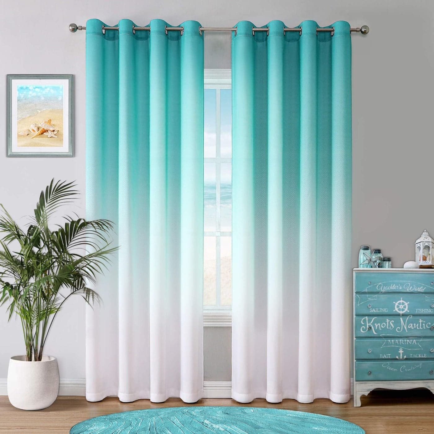 WUBODTI Teal Curtains 84 Inches Long 2 Panels Turquoise White Ombre Gradient Light Filtering Curtains Grommet Fully Privacy Drapes Let Light in for Living Room Decor 42 x 84 Inch